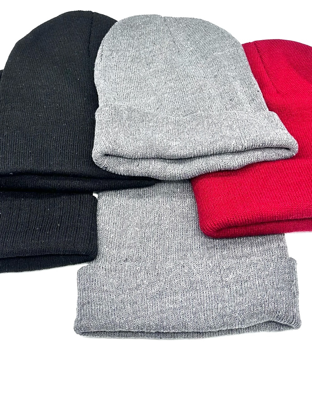 Lot of 5 Winter Beanie Hats Plain Knit Skull Caps Unisex Black Gray Red Blank